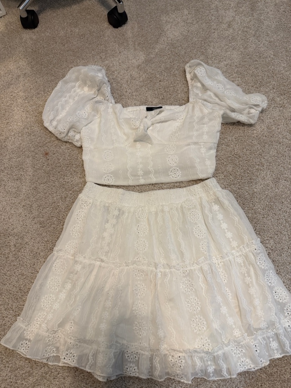 Forever 21 White Eyelet Two-Piece Dress Set